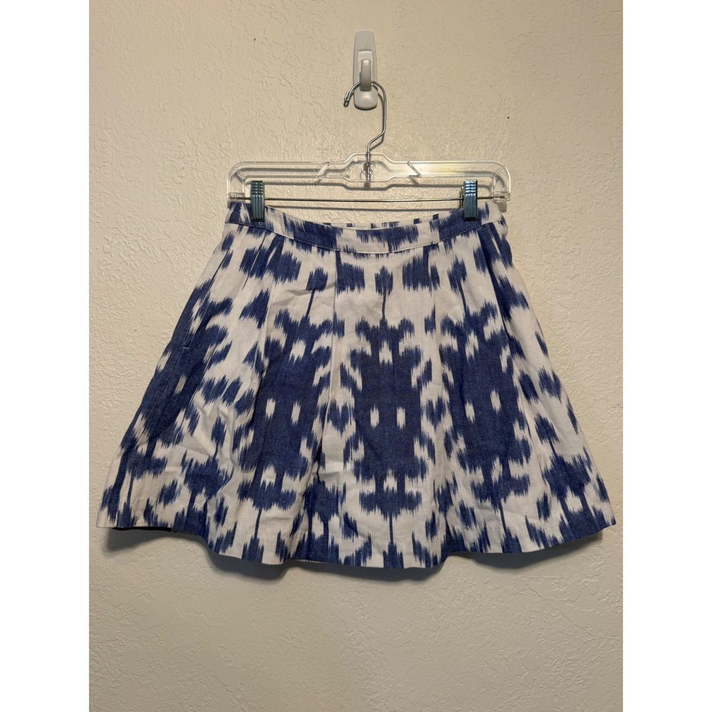 Vineyard Vines Blue White Ikat Pleated Mini Skirt with Pockets Size 00